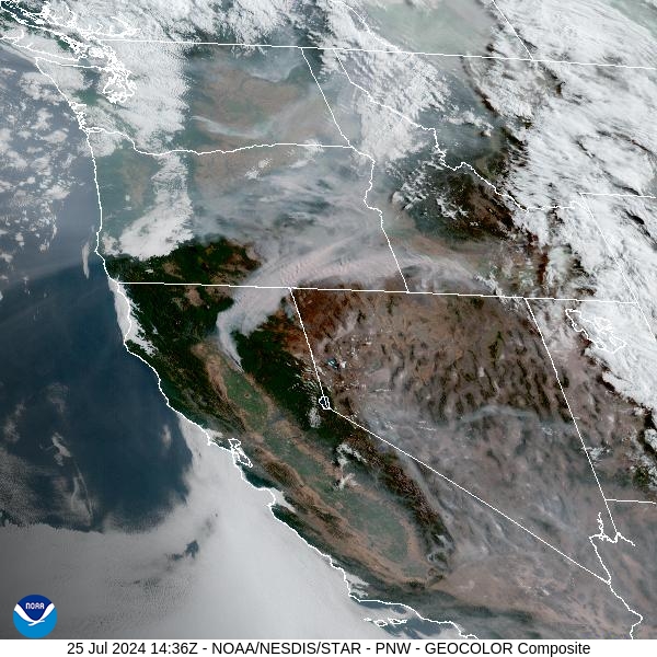 Thursday morning’s satellite reveals smoke from wildfires burning in California, Washington, and Oregon drifting into Western Montana.